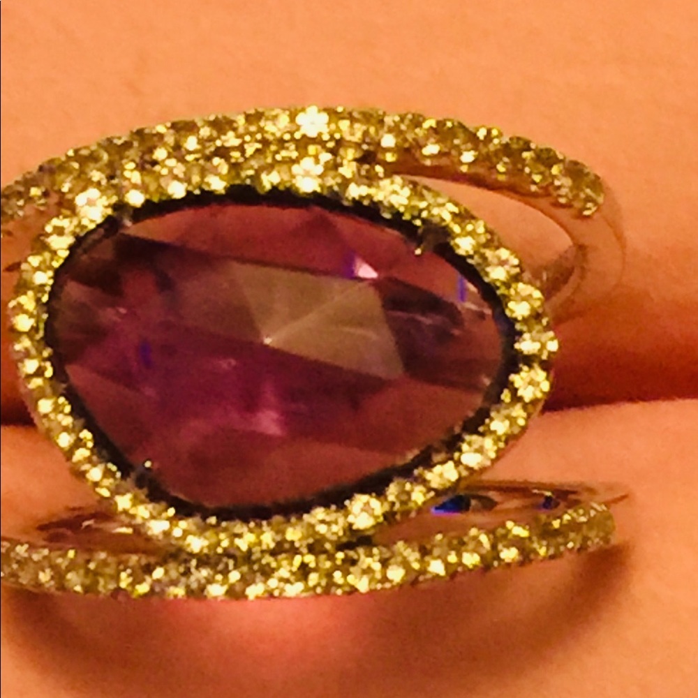 Beautiful Purple Amethyst & CZ 925 ring. Size 9
